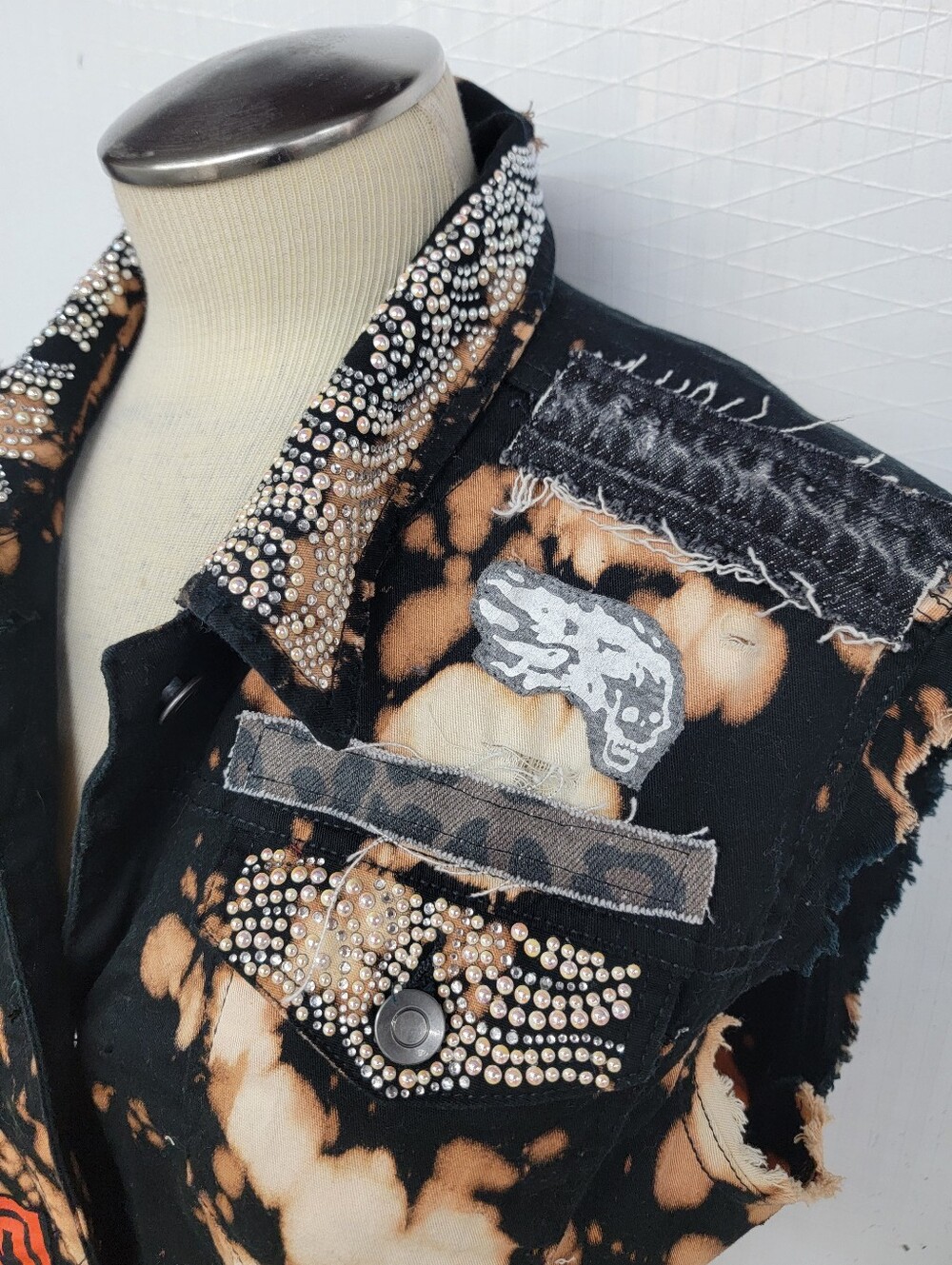 Moto Jean Shirt Vest / Harley Patches Edgy Biker Couture - Upcycled